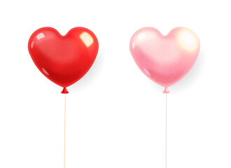 Obraz na płótnie Canvas Realistic heart balloons, red and pink isolated with white background, love decoration, valentines day