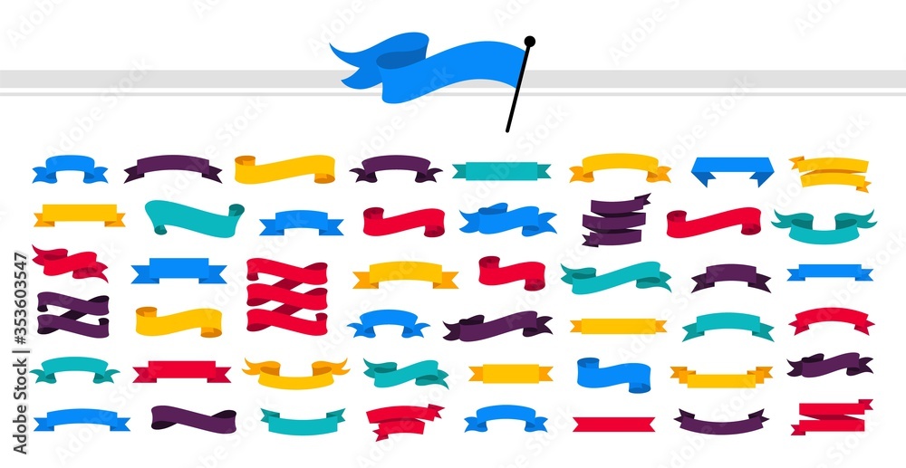 Poster multicolored ribbons set. modern flat ribbons of different shapes. ribbon banner collection. abstrac
