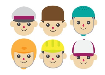 Boy wearing different headwear