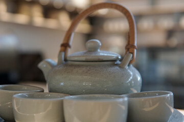 Close up of Japanese tea set