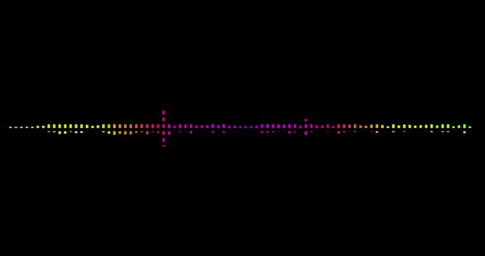 Audio waveform 4k color visualization with dots. Color linear audio visualizer. Formats UHD, HD, 1080p 4K..