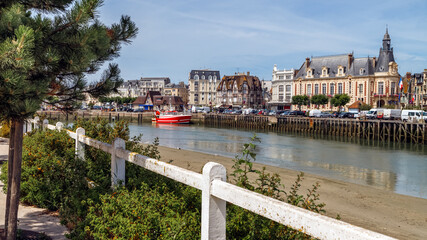 Panoramic view to the city of Trouville from Deauville, Normandy, France. Holidays in France.