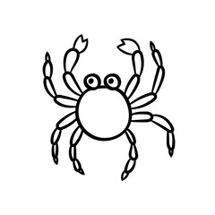 Sea crab. A simple sketch drawn by hand.Summer vector illustration in Doodle  style. Isolated object on a white background. For the design of icons, logos, and children's coloring books.
