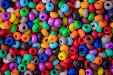 Fototapeta na wymiar Beads texture background. Colorful round small beads, full frame shot