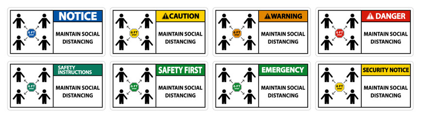 Maintain social distancing, stay 6ft apart sign,coronavirus COVID-19 Sign Isolate On White Background,Vector Illustration EPS.10