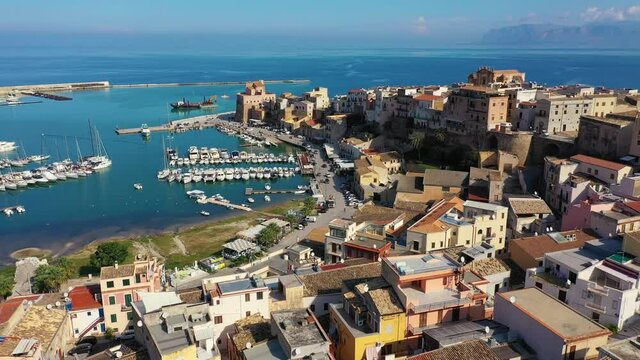 Castellammare del Golfo town (Gulf of Castellammare) on Mediterranean Sea, Trapany, Sicily, Italy. The town of Castellammare del Golfo in the province of Trapani in Sicily Italy.