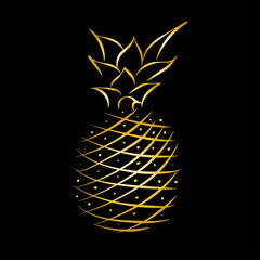 Golden pineapple black background. Isolated vector icon. Vector illustration background.