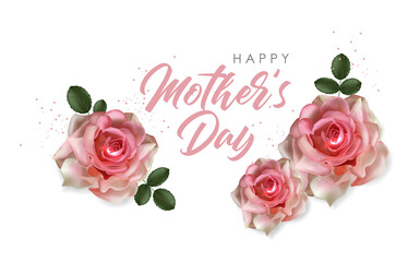 Hello spring, mother day, 8 march, realistic rose flowers, weeding card, spring invitation, sale shop banner, elegant background, vector illustration