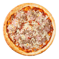 Delicious hot italian Pizza with pepperoni, brisket, ham, beef, oregano and cheese mozzarella