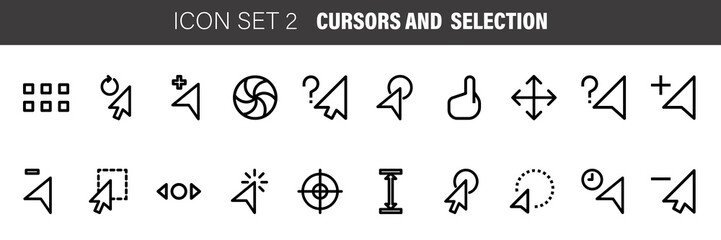 CURSORS AND SELECTION ICON SET. Outline set icons for web design isolated on white background