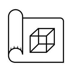 house building or reconstruction project in rolled paper icon