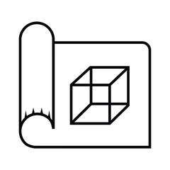 house building or reconstruction project in rolled paper icon