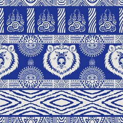 Bear tribe pattern seamless design vector with indigo blue Porcelain color tone