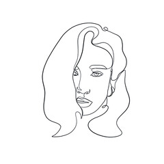 Minimal line vector woman. Linear glamour portrait woman. Portrait of girl. Linear glamour logo in minimal style for beauty salon, beautician, makeup artist, stylist. Hand drawn art.