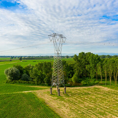 electricity tower in a wonderful field