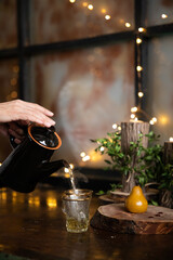green tea is poured into the cups