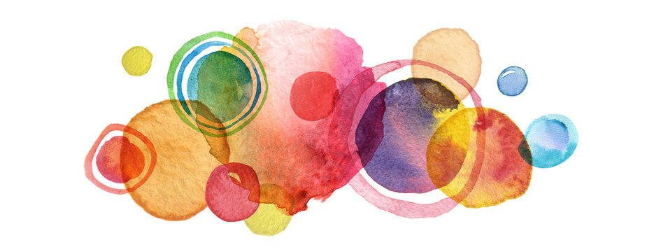 Abstract circle acrylic and watercolor painted background.
