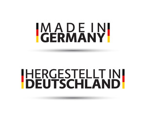 Two simple vector symbols Made in Germany.Signs with the German tricolor isolated on white background