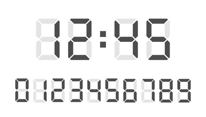 Digital clock number set. Led digit set. Electronic figures. Vector illustration.