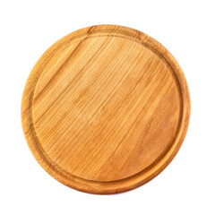 Old village round kitchen cutting Board for food isolated on white background. Stand for pizza