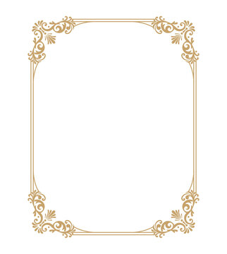 Vector thin gold beautiful decorative vintage frame for your design. Making menus, certificates, salons and boutiques. Gold frame on a dark background. Space for your text.