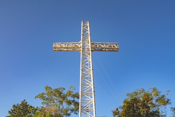 Huge metal cross in te top of Coron, Philippines