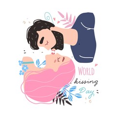 Romantic couple in love kissing. World kissing Day