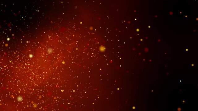 Abstract Bomb with dust particles floating in space on black background, 4k 3D rendering.  Abstract 3d animation futuristic explosion rising with orange clouds against a black background.
