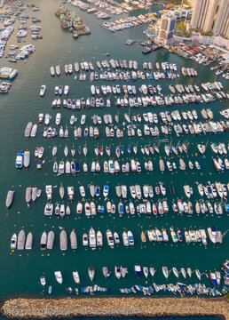 Yachts marina aerial view by drone