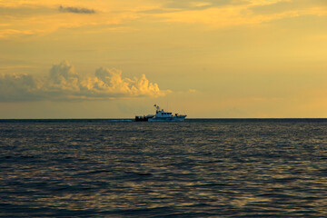 Seascape of the sunset on the Black sea, sunset time and colors, multicolored.