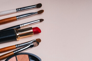 set of professional makeup cosmetics. Composition with copy space