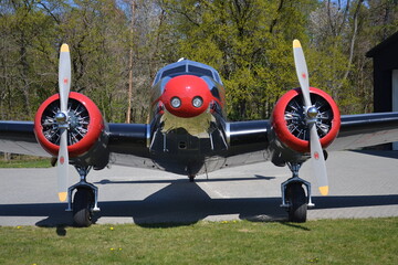 Lockheed Electra 10A vintage airplane preparing for flight on airport in Prague, Czech republic