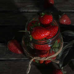 red strawberries in the wood