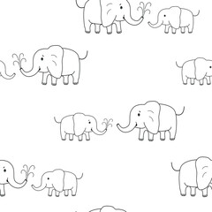 Seamless vector pattern with mother elephant and baby elephant pouring water.Carton vector illustration isolated on white background.Can be used for children's textile, wellpaper, wrapping paper.

