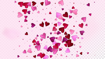 Red, Pink Hearts Vector Confetti. Valentines Day Tender Pattern. Beautiful Pink Border Valentines Day Decoration with Falling Down Hearts Confetti. Trendy Gift, Birthday Card, Poster Background