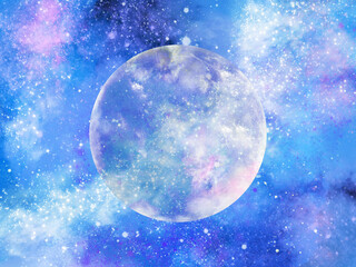 full moon floating in universe