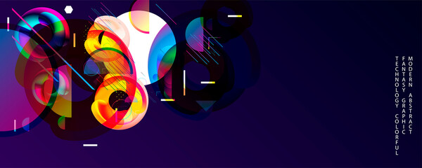 Fototapeta premium Blue dark retro futuristic neon abstraction background. Graphic elements different colors line shapes and round shapes Live data style