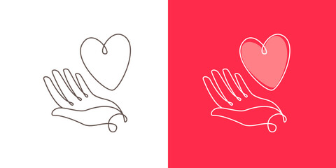Heart and hand logo. Business icon or symbol vector illustration