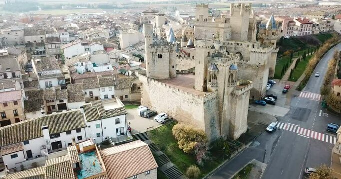 Aerial view of castle Palacio Real de Olite. Navarre. Spain
