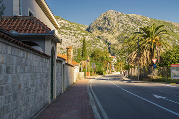 Fototapeta na wymiar Sunny morning view of Risan, small town in Kotor bay, Montenegro.