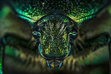 Fotografia macro de un pequeño escarabajo verde