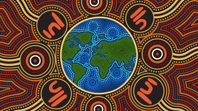 Globe dot art, Aboriginal dot art vector background