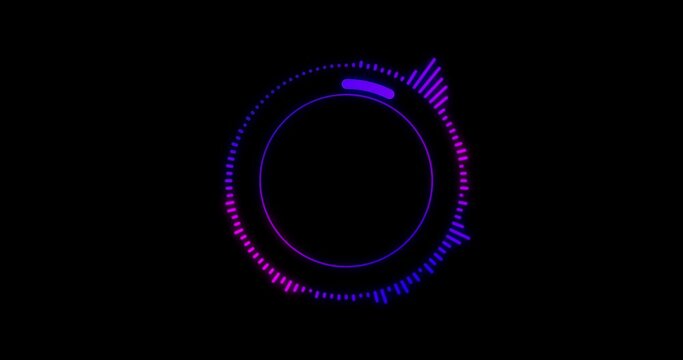 4k color animation of a circle of waveform audio with progress bar. Reactive audio spectrum waveform video footage. Formats UHD, HD, 1080p, 4K. .