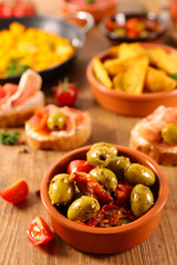 olive tapas, canape, buffet food assorted