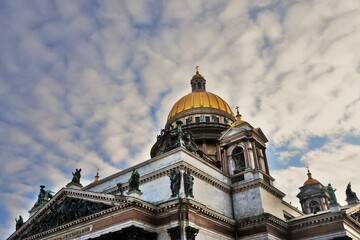 Fototapeta na wymiar View of Saint Isaacs Cathedral in historical city center of Saint-Petersburg, Russia. Color photo.