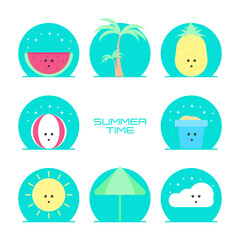 Summer time flat vector set