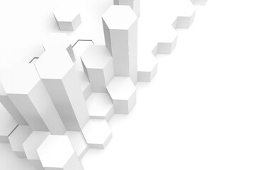 White abstract background with honeycomb. Hexagon bars isolated on white backdrop. 3D illustration