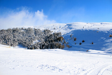 Great snow view in a cold winter day in Uludag, Bursa, Turkey. Ski resort.