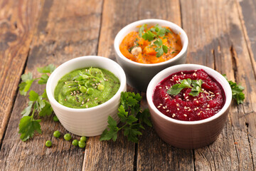 vegetarian dip sauce-selection of vegetarian hummus