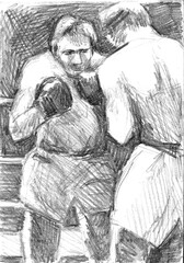 Sketch of a Mexican boxers, fight, pencil